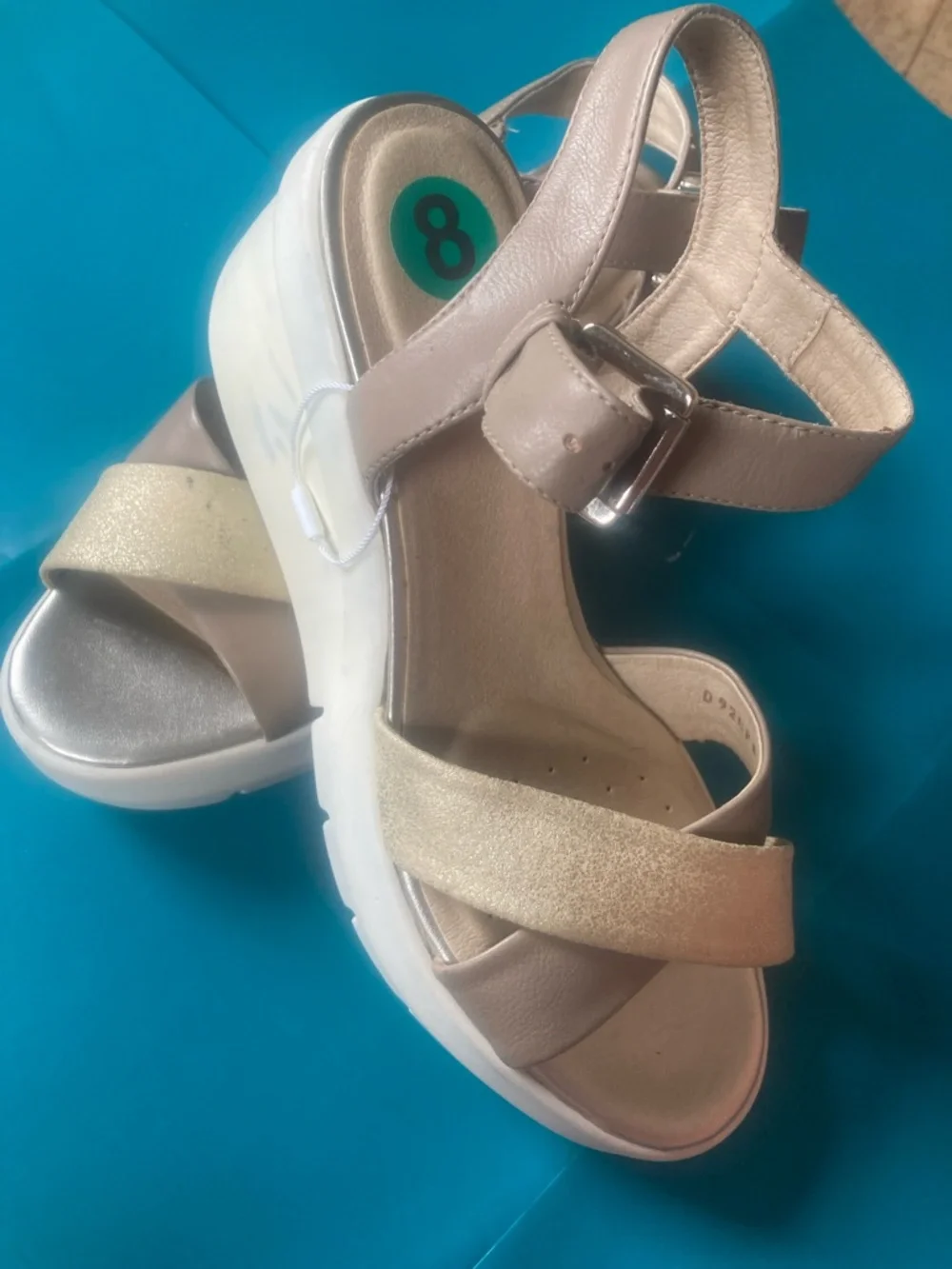 Geox Metallic Beige and Gold Wedge Sandals - Picture 1 of 6